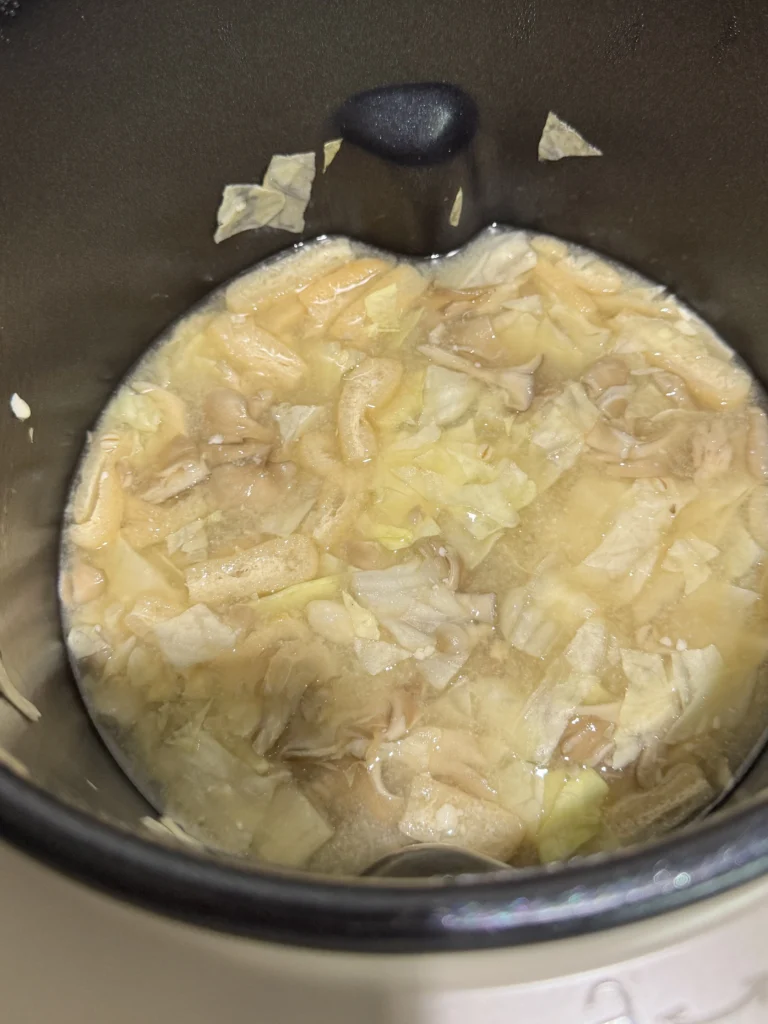 シェフドラムで味噌汁完成の様子
