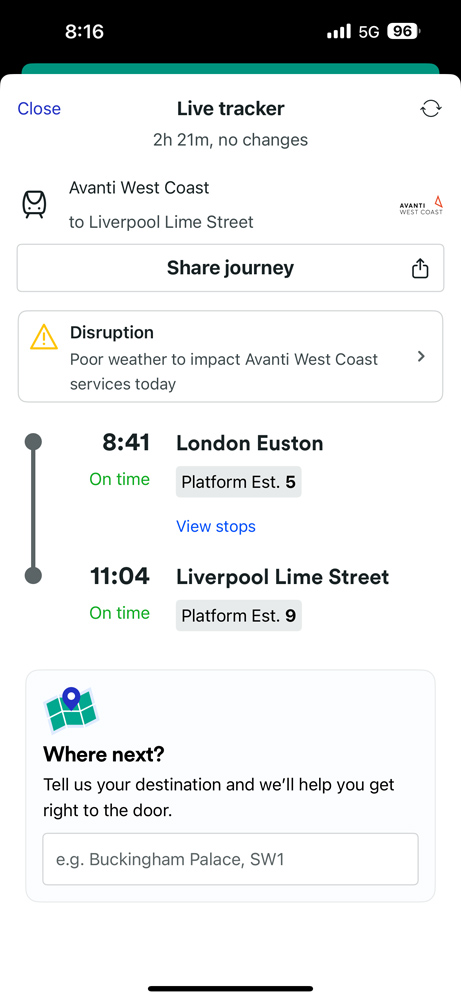 Trainline(トレインライン)のアプリから来た案内