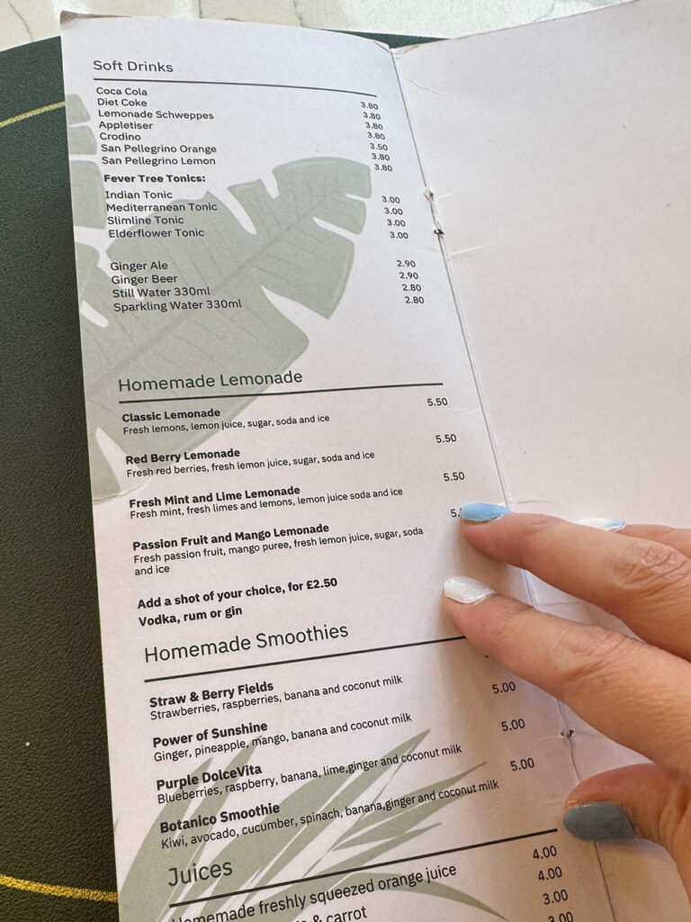 イタリアンレストランBotanico Wooltonのドリンクメニュー